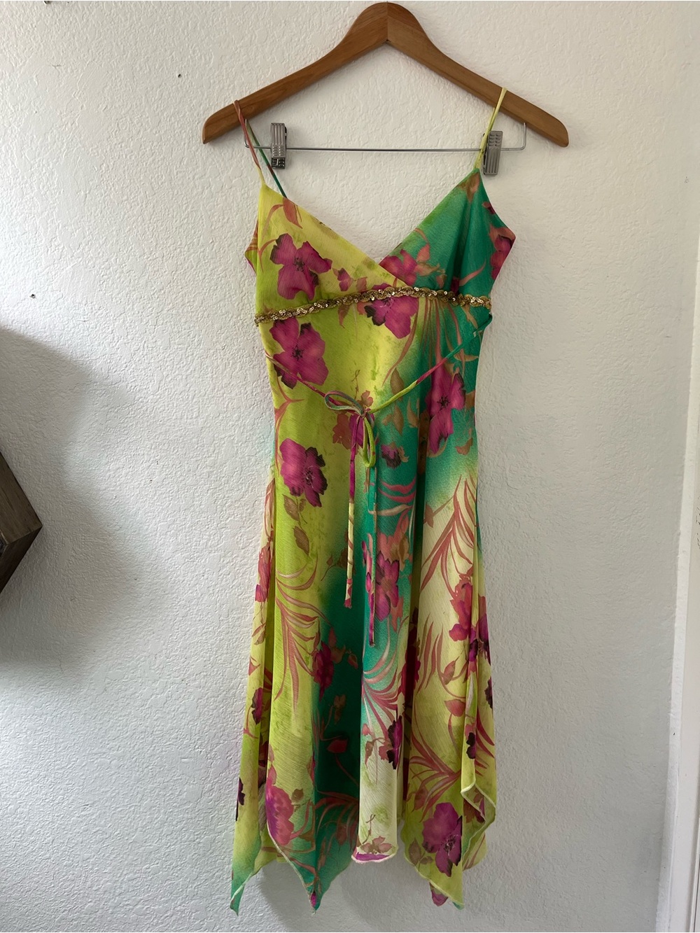 Floral Green & Lime Slip Dress with V-Neck